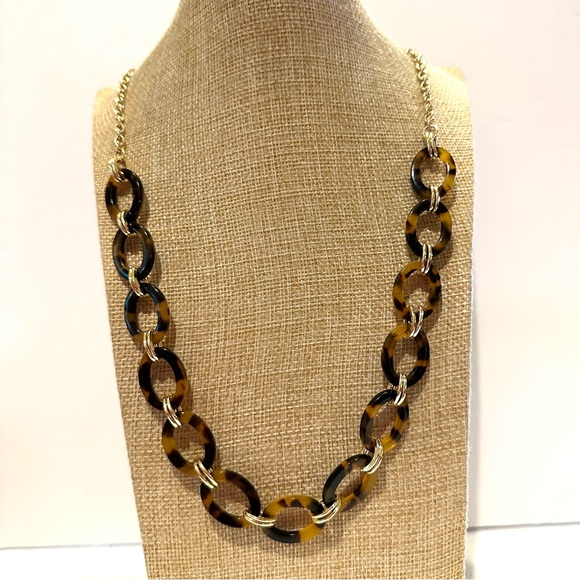 Loft Necklace - Alternating gold tone & faux tortoise links - Picture 1 of 14